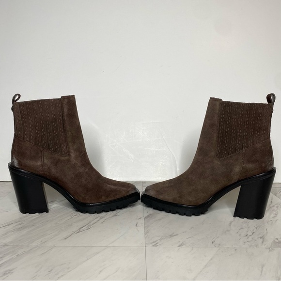 Vince Camuto Aresse Brown Suede Square Toe Heeled Bootie 7M - Picture 5 of 14